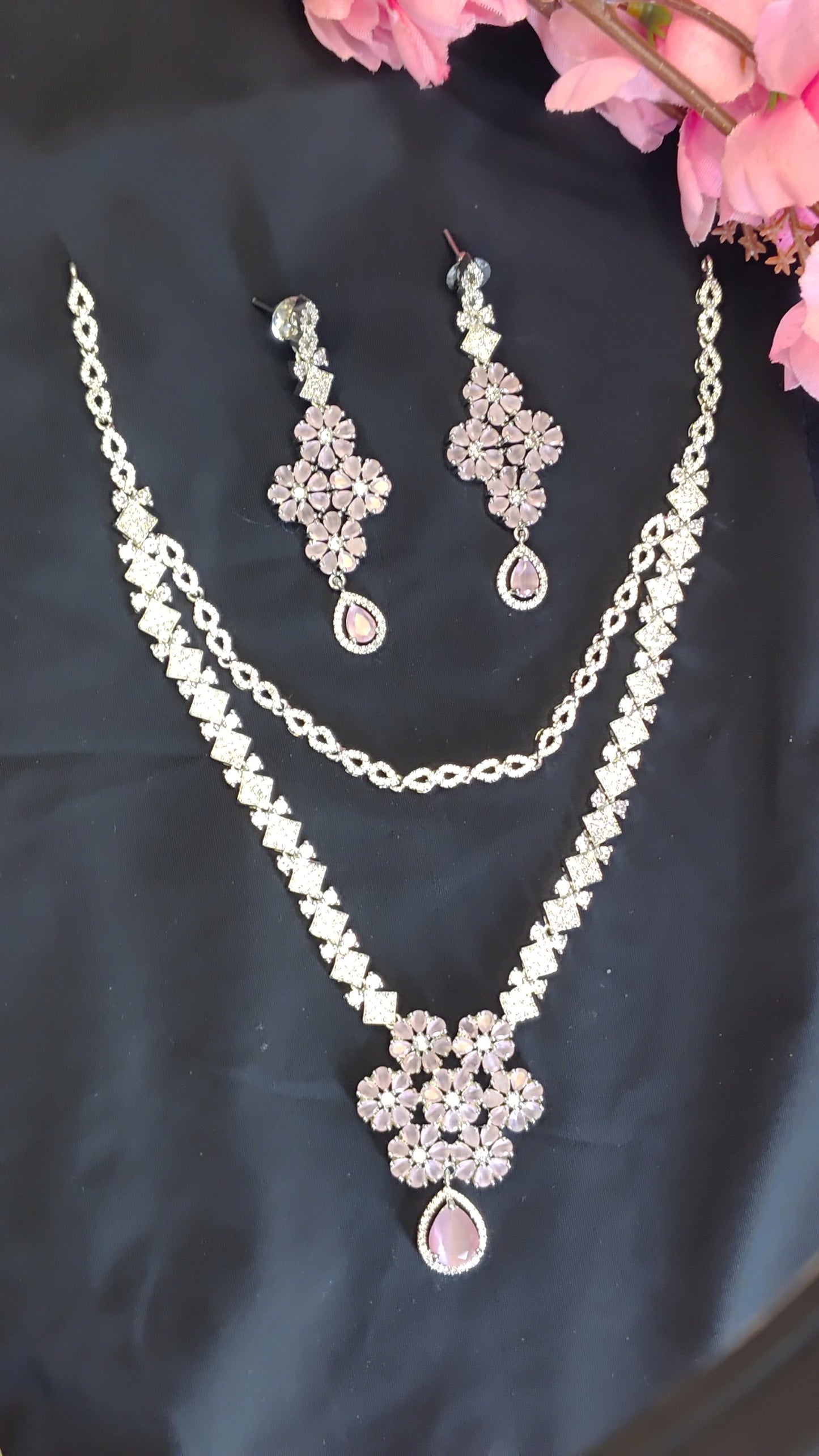 Pink Double layered AD Jewelry Set