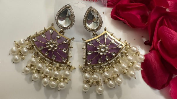 Purple Kundan Minakari Earrings