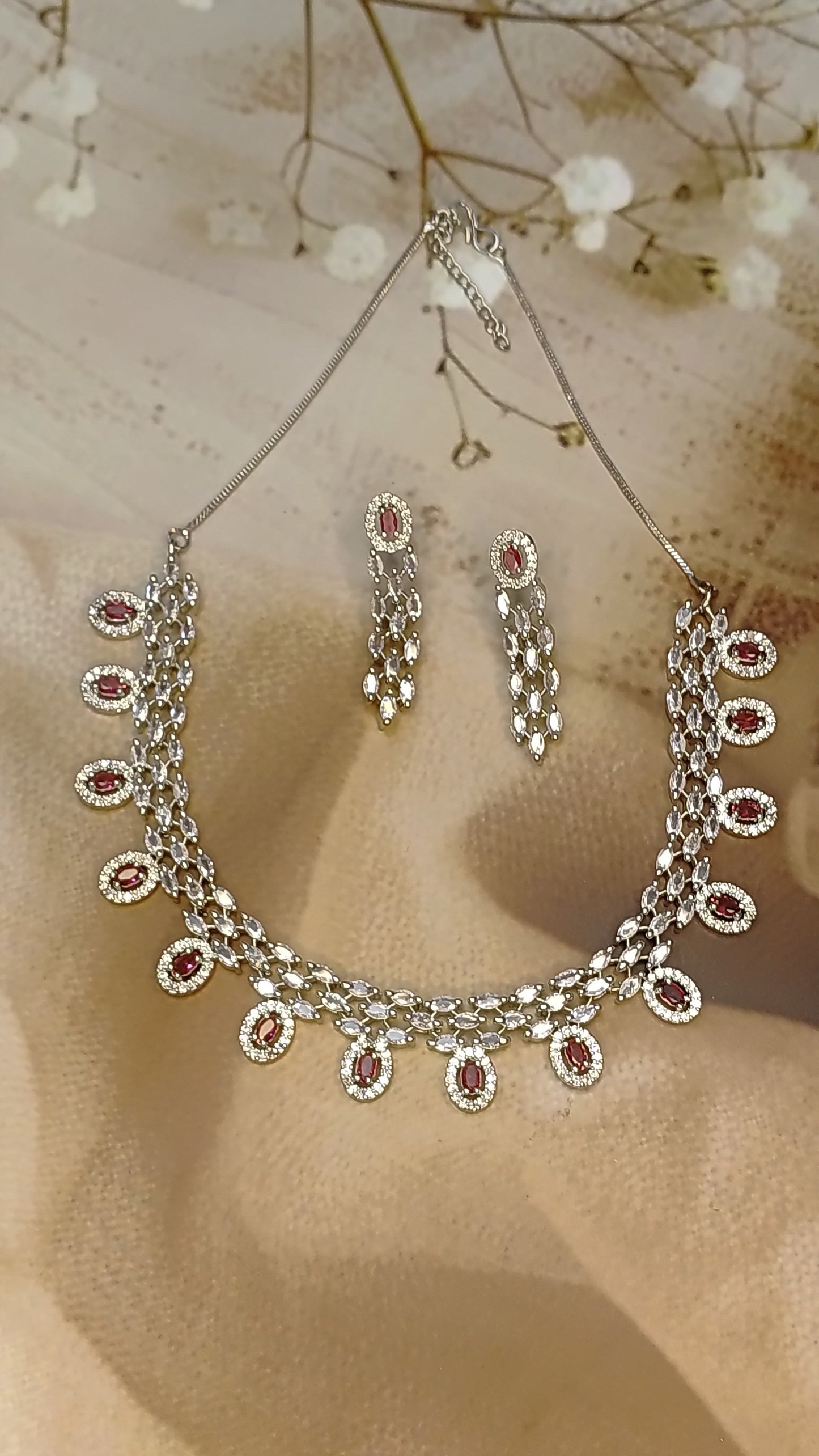 Ruby and White AD Jewelry Set
