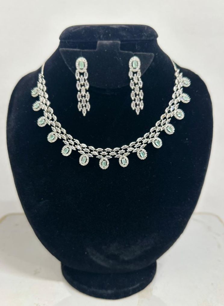 Pastel Green Color AD Jewelry Set