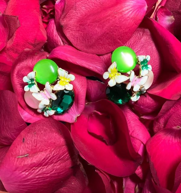 Green Stone Stud Earrings