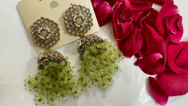 Pastel Green Kundan Jhumka Earrings