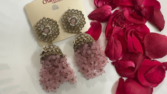 Pink Kundan Jhumka Earrings